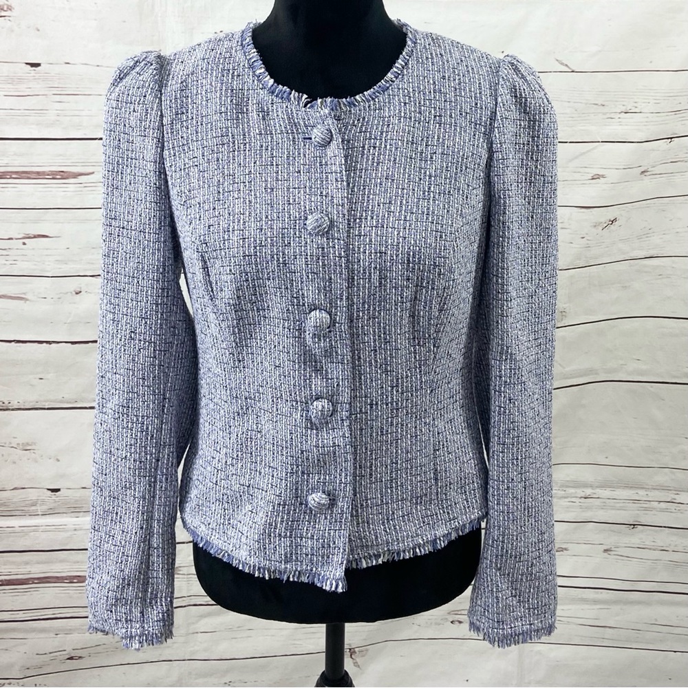 White House Black Market Jacket Women’s 8 Purple/White Blazer Tweed